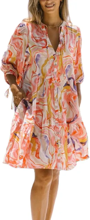 Women Boho Button Down Mini Dress Puff Sleeve Floral Print Shirt Dress Summer Loose Swing Flowy Short Sundress