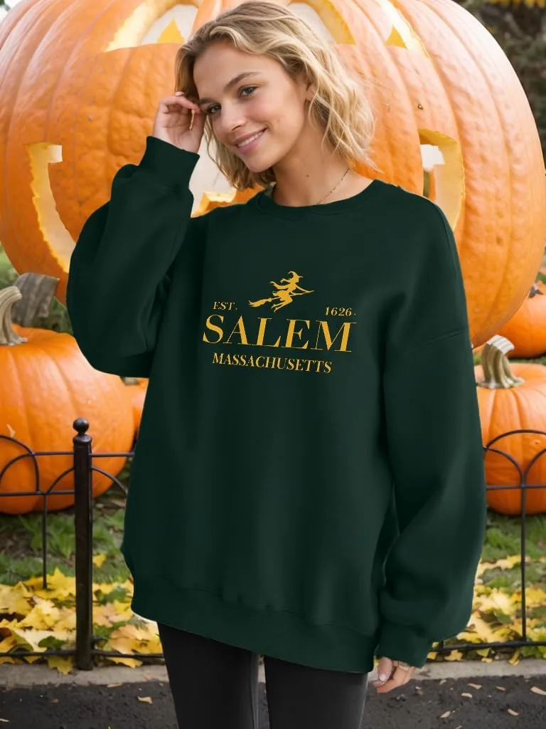 Women Halloween Sweatshirts Oversized Salem 1626 Massachusetts Sweatshirt Hocus Pocus Witch Crewneck Pullover Tops