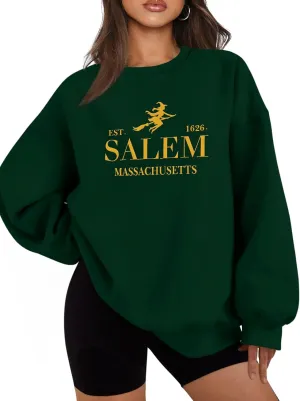 Women Halloween Sweatshirts Oversized Salem 1626 Massachusetts Sweatshirt Hocus Pocus Witch Crewneck Pullover Tops