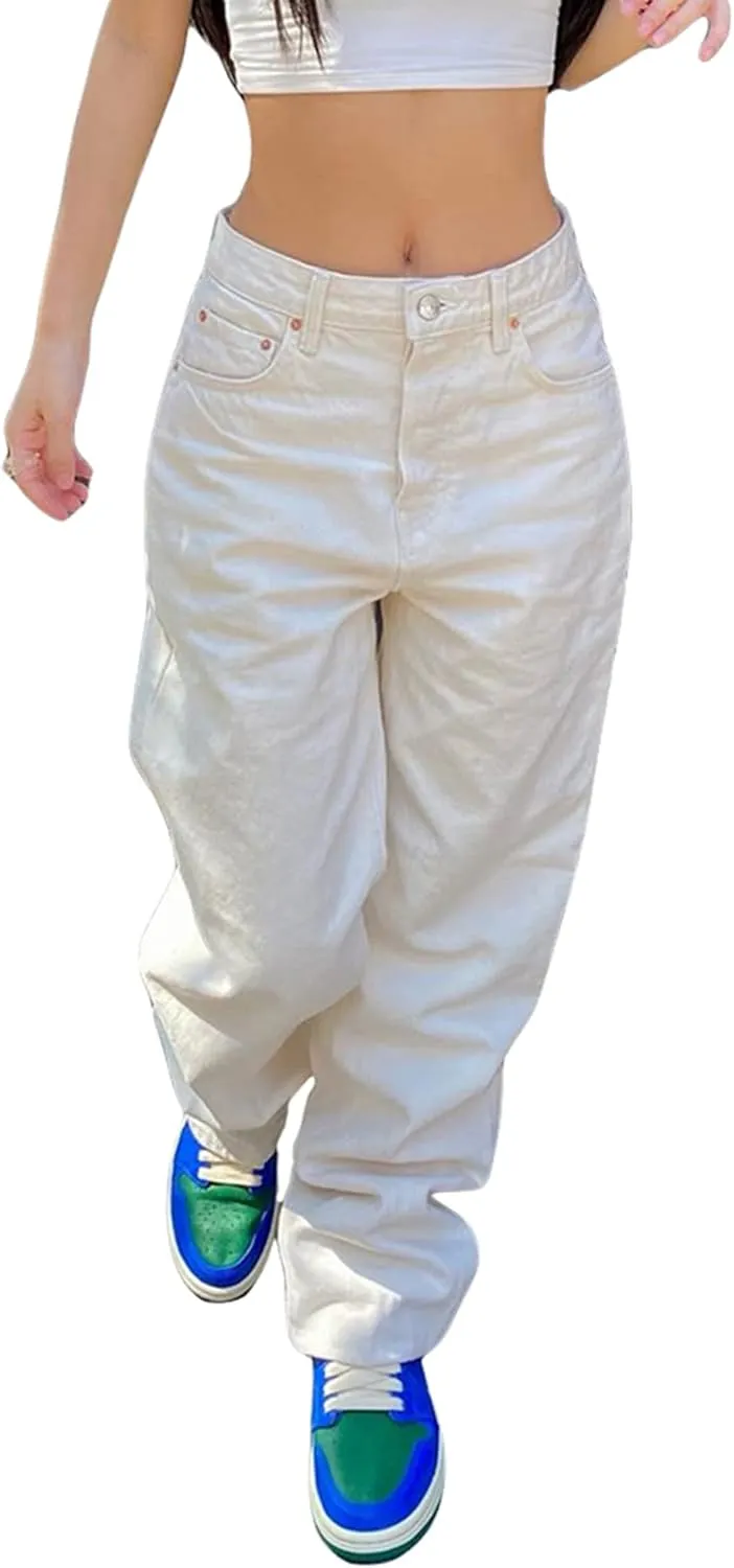 Women High Waisted Pants Wide Leg Denim Jeans Straight Casual Loose Baggy Trousers Vintage Y2K E-Girl Streetwear