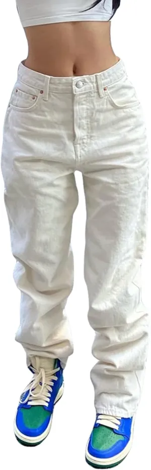 Women High Waisted Pants Wide Leg Denim Jeans Straight Casual Loose Baggy Trousers Vintage Y2K E-Girl Streetwear