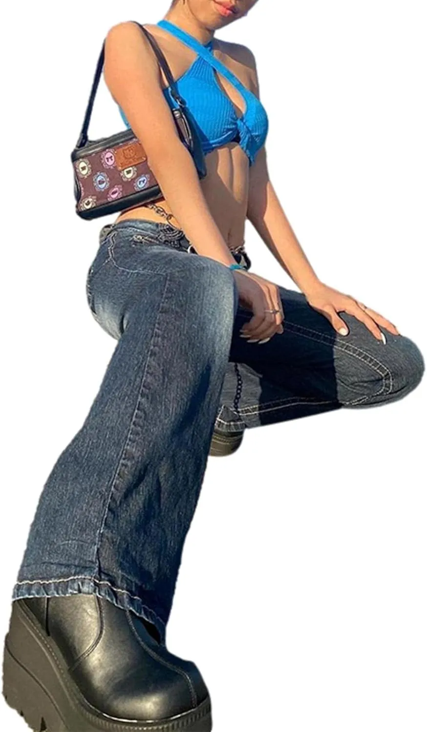 Women High Waisted Pants Wide Leg Denim Jeans Straight Casual Loose Baggy Trousers Vintage Y2K E-Girl Streetwear