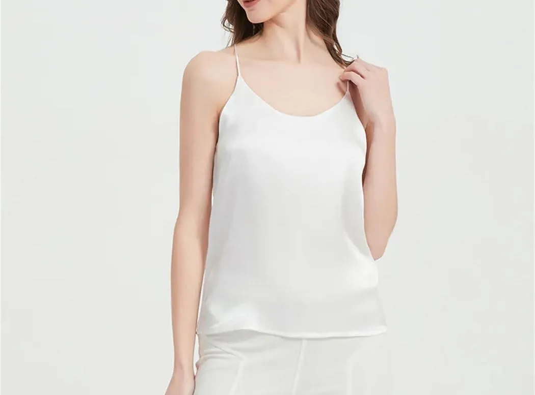 Women Mulberry Silk Camisole Summer Lightweight Sleeveless Sexy Tank Top Casual Vacation Beach Vest