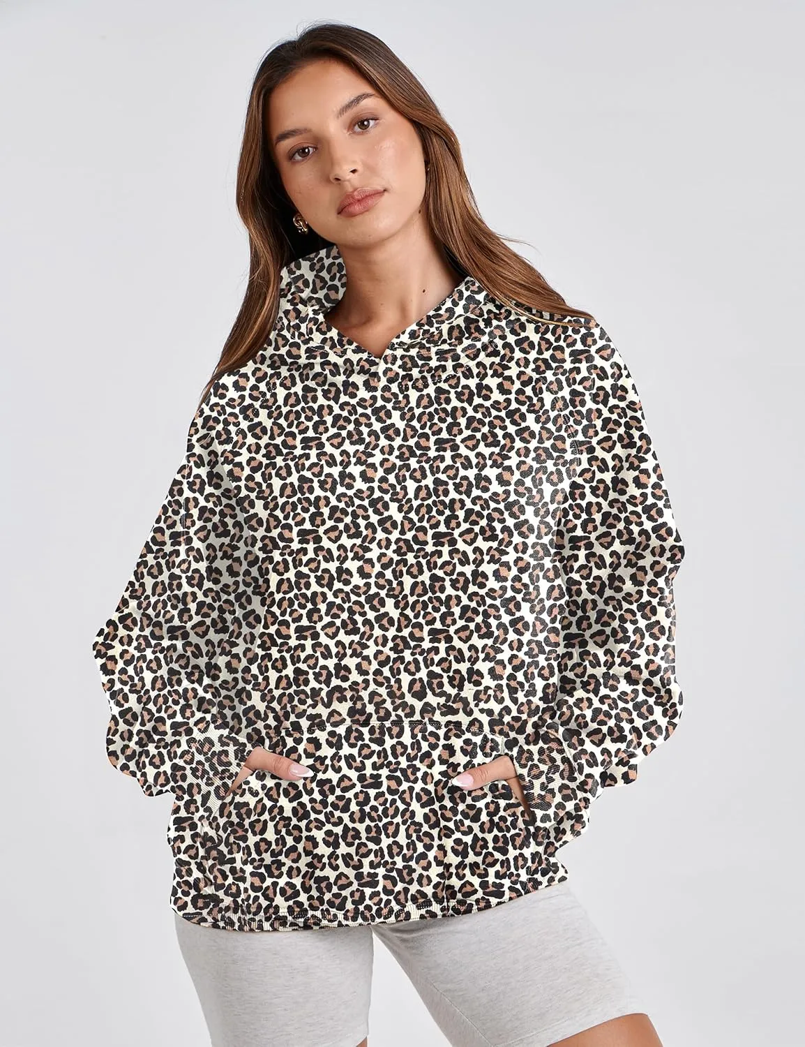 Women Oversized Graphic Hoodies Sweatshirt Long Raglan Sleeve Hoodie Fleece Pullover Tops With Kangaroo Pocket