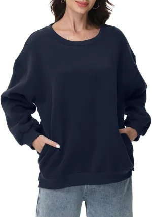 Women Oversized Sweatshirts Long Sleeve Crewneck Tops Pullover Fall Fashion Outfits Clothes with Pockets