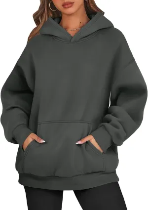 Women Solid Basic Hoodies Fall Outfits Long Sleeve Sweatshirts Pullover Drop Shoulder Tops with Pocket
