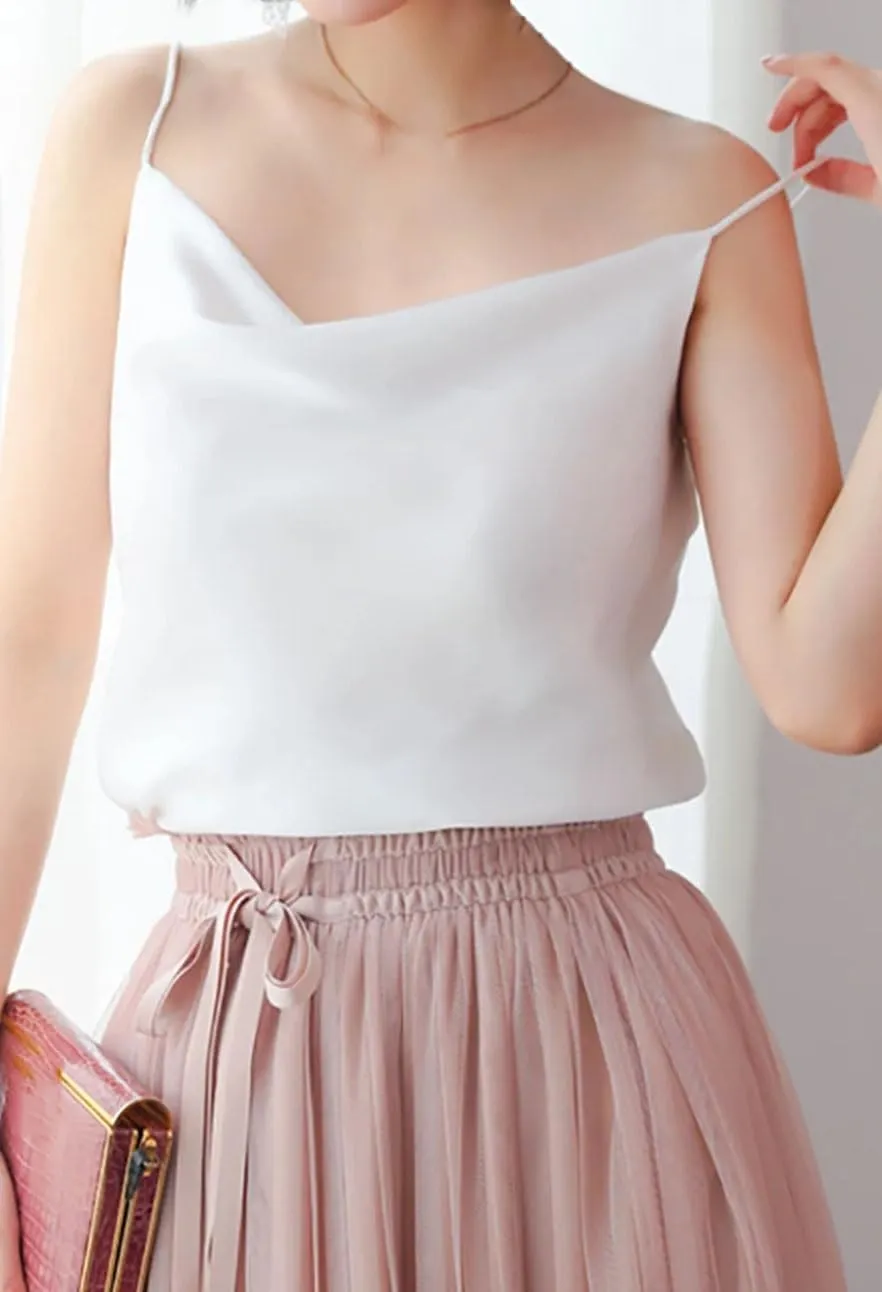 Women Spaghetti Strap Silk Tank Top Summer Sleeveless Crop Satin Vest Vacation Beach Camisole