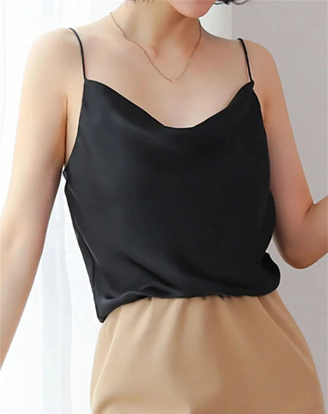 Women Spaghetti Strap Silk Tank Top Summer Sleeveless Crop Satin Vest Vacation Beach Camisole