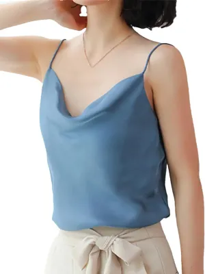 Women Spaghetti Strap Silk Tank Top Summer Sleeveless Crop Satin Vest Vacation Beach Camisole
