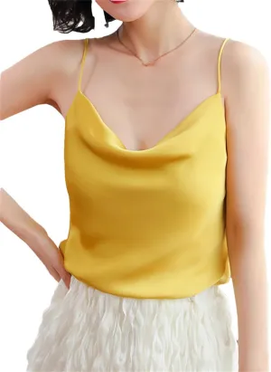 Women Spaghetti Strap Silk Tank Top Summer Sleeveless Crop Satin Vest Vacation Beach Camisole