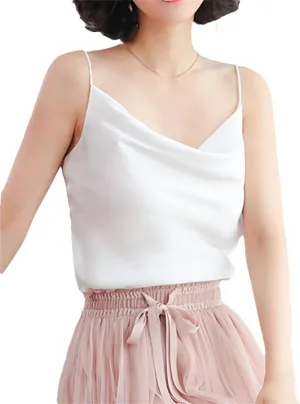 Women Spaghetti Strap Silk Tank Top Summer Sleeveless Crop Satin Vest Vacation Beach Camisole