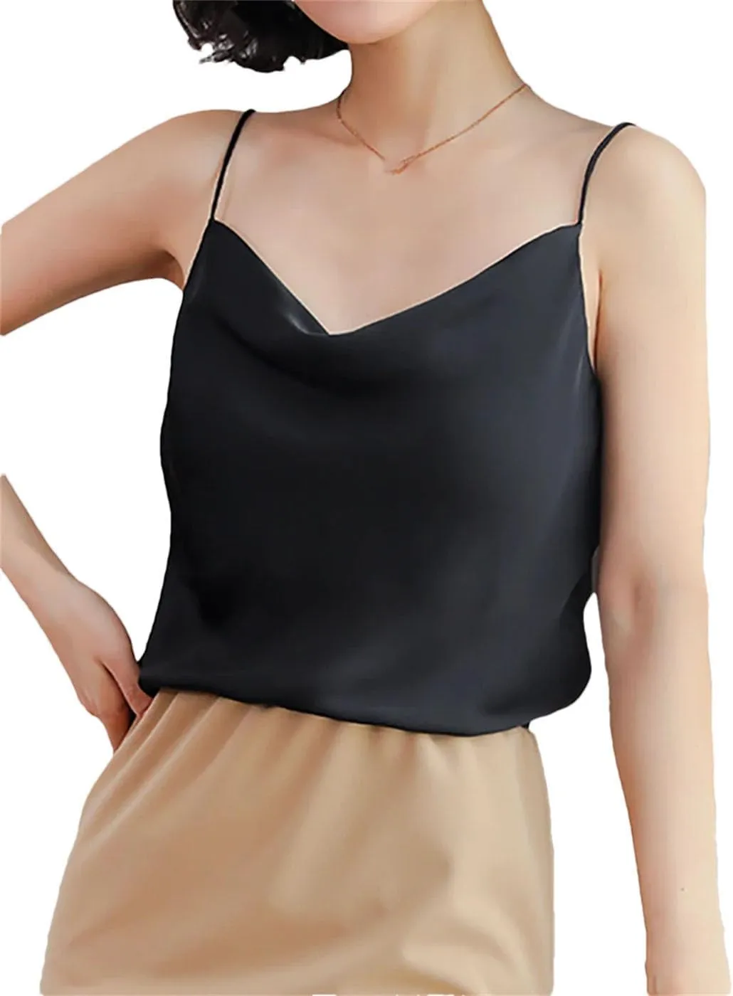 Women Spaghetti Strap Silk Tank Top Summer Sleeveless Crop Satin Vest Vacation Beach Camisole