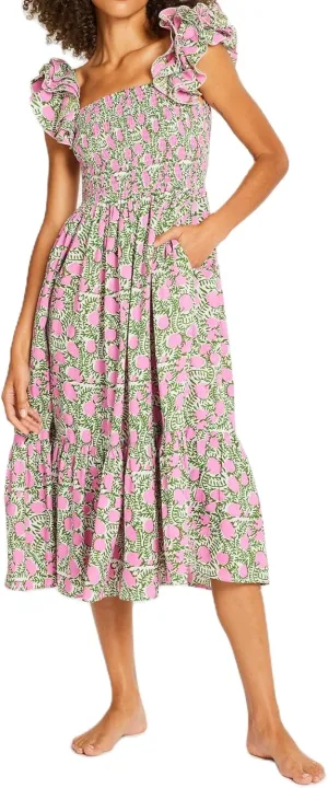 Women Summer Floral Smocked Midi Dress Ruffle Tiered Cap Sleeve Long Dress Flowy Swing A Line Beach Sundress