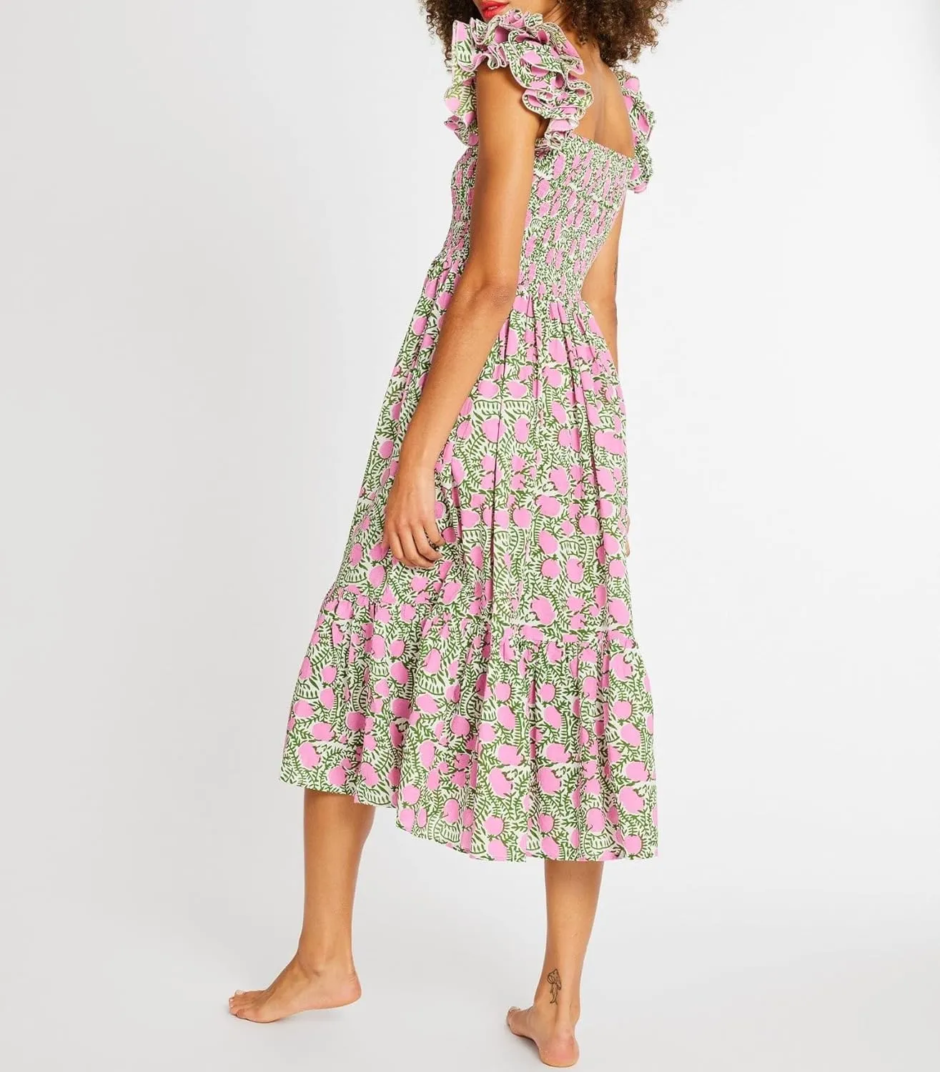 Women Summer Floral Smocked Midi Dress Ruffle Tiered Cap Sleeve Long Dress Flowy Swing A Line Beach Sundress