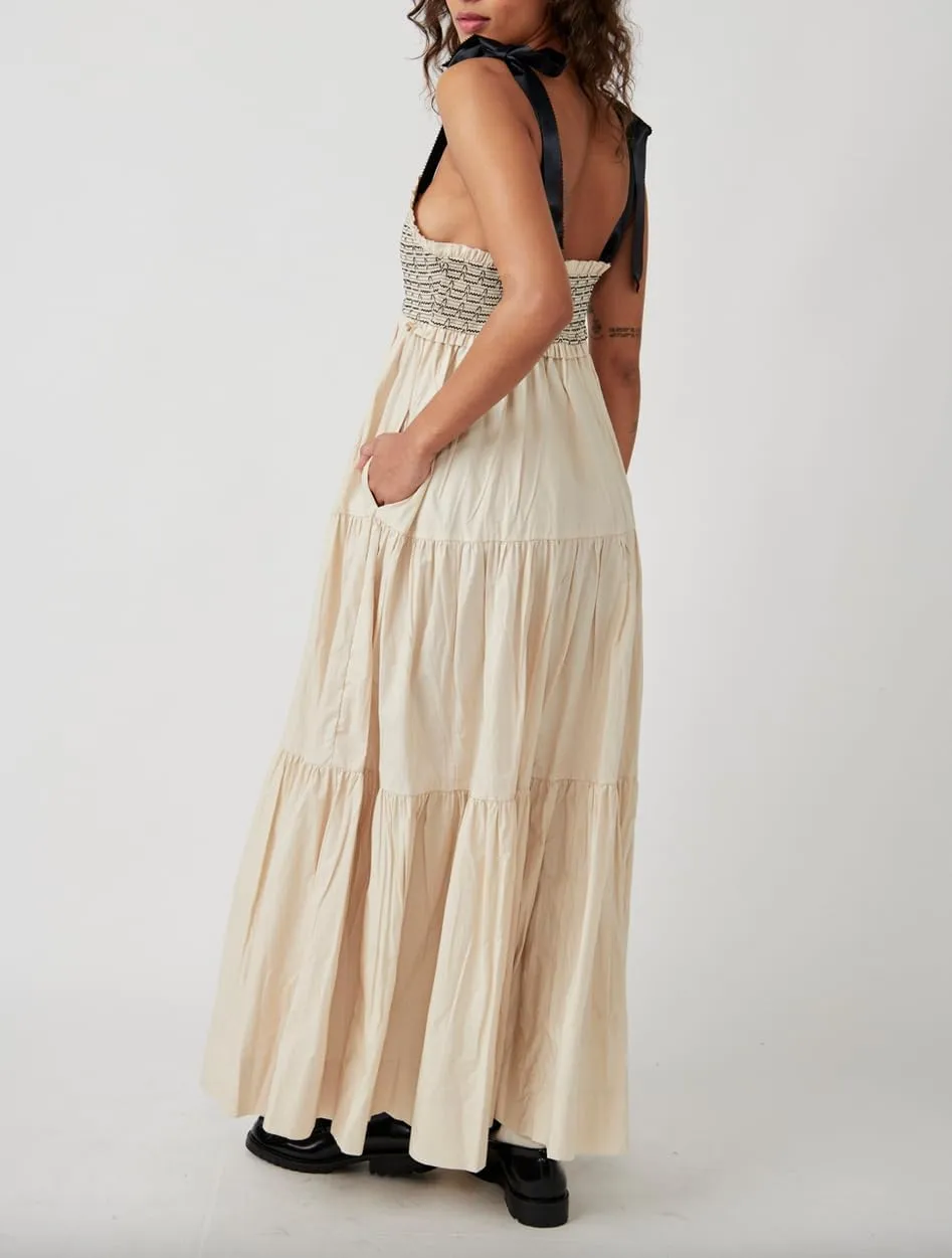 Women Summer Sleeveless Striped Maxi Dress Tie Shoulder Strap Smocked Flowy Dress Y2k Floral Beach Sundress