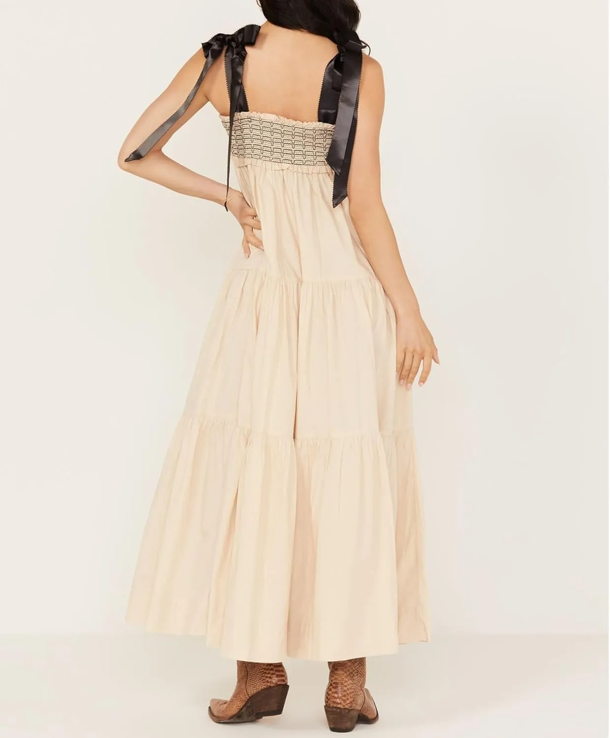 Women Summer Sleeveless Striped Maxi Dress Tie Shoulder Strap Smocked Flowy Dress Y2k Floral Beach Sundress