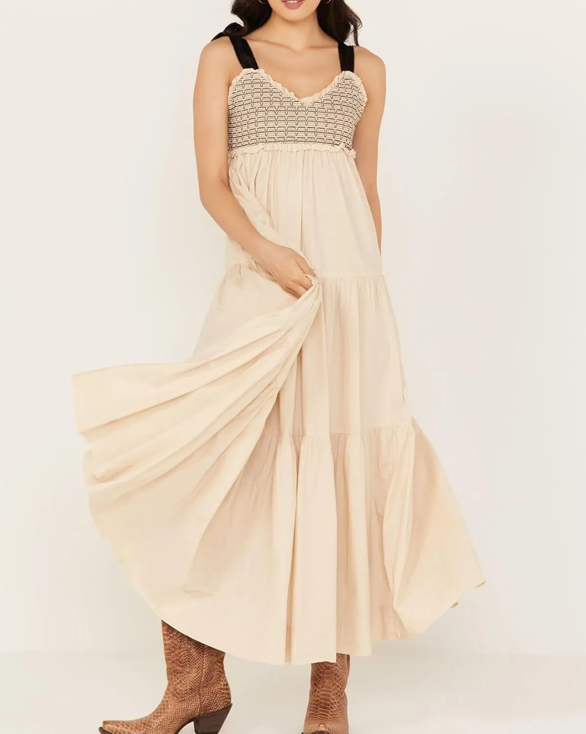 Women Summer Sleeveless Striped Maxi Dress Tie Shoulder Strap Smocked Flowy Dress Y2k Floral Beach Sundress