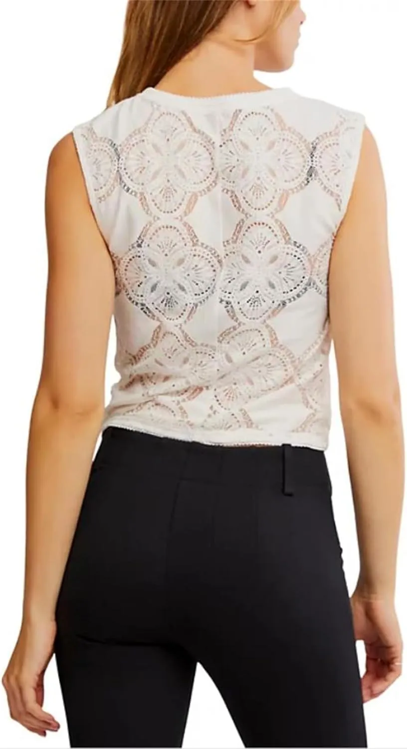 Women Y2k Button Tank Top Cute Floral Lace Hollow Out Sleeveless Going Out Crop Tops Boho Coquette Summer Streetwear