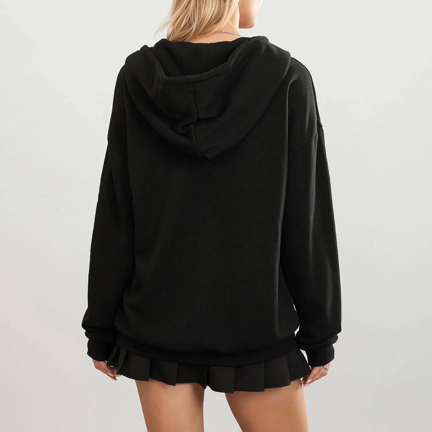 Women Zip Up Oversized Y2k Hoodie Sweatshirt Long Sleeve Skull Print Vintage 90s Tops Streetwear