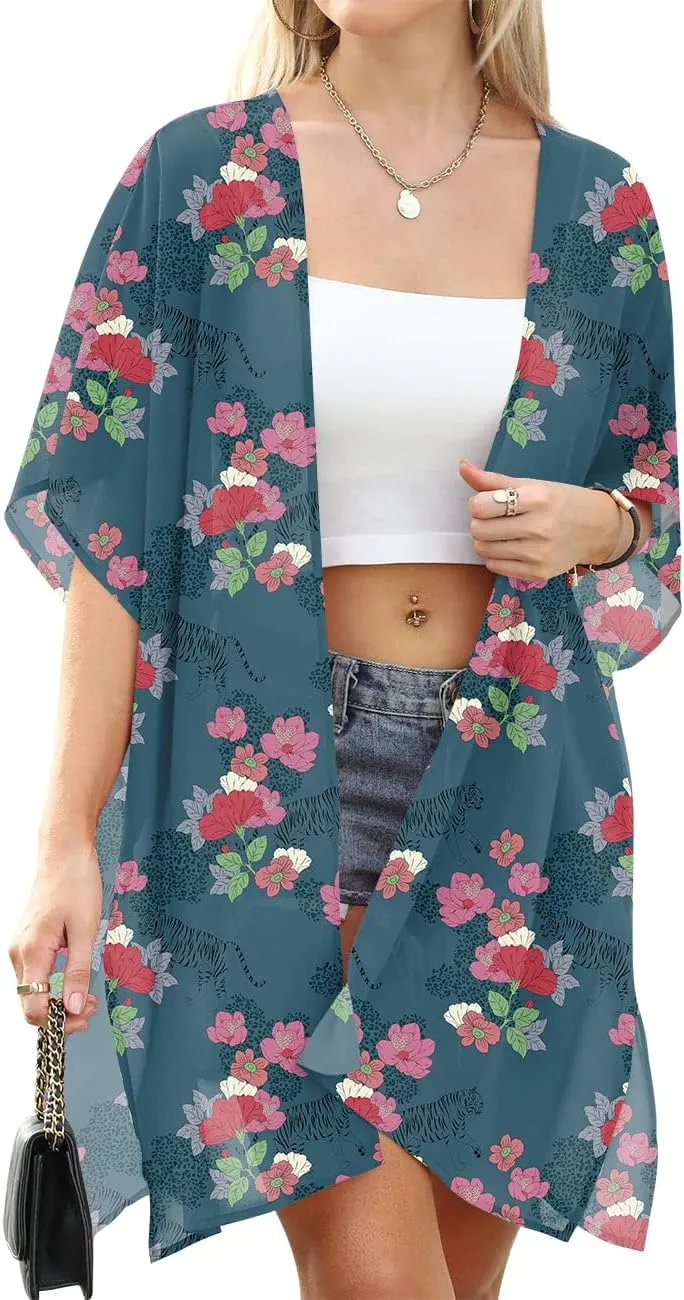 Womens 2024 Summer Beach Kimono Swimwear Cover Ups Swimsuit Bathing Suit Sheer Chiffon Cardigan Tops