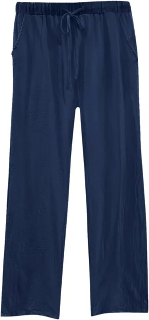 Womens Casual Cotton Linen Pants Lightweight Summer Relax Fit Elastic Waisted Plus Size Solid Lounge Long Trousers