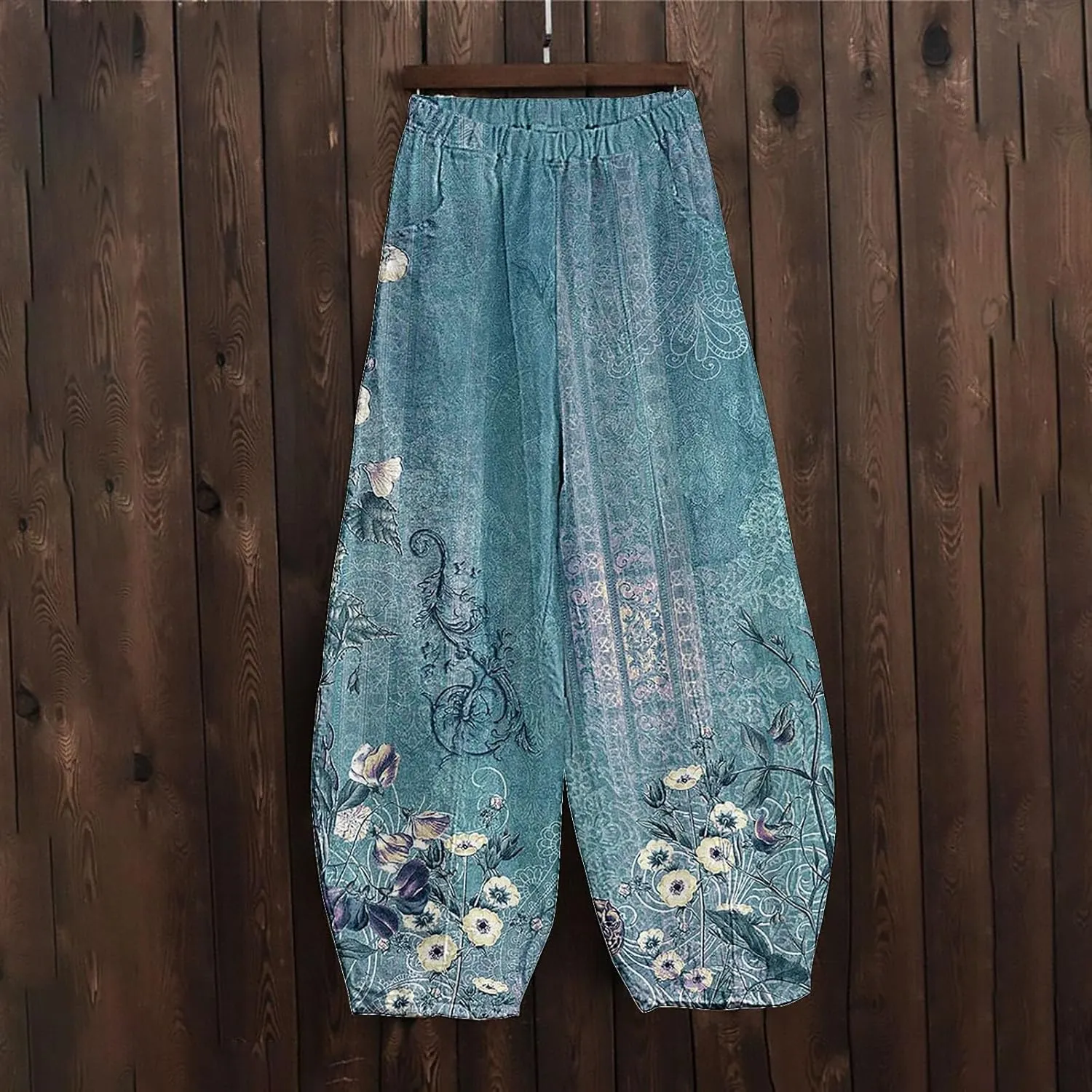 Womens Clothes Summer Outfits for Women Leg Pants Waist Elastic Relax Fit Trouser with Pockets Linen Pants Set Women