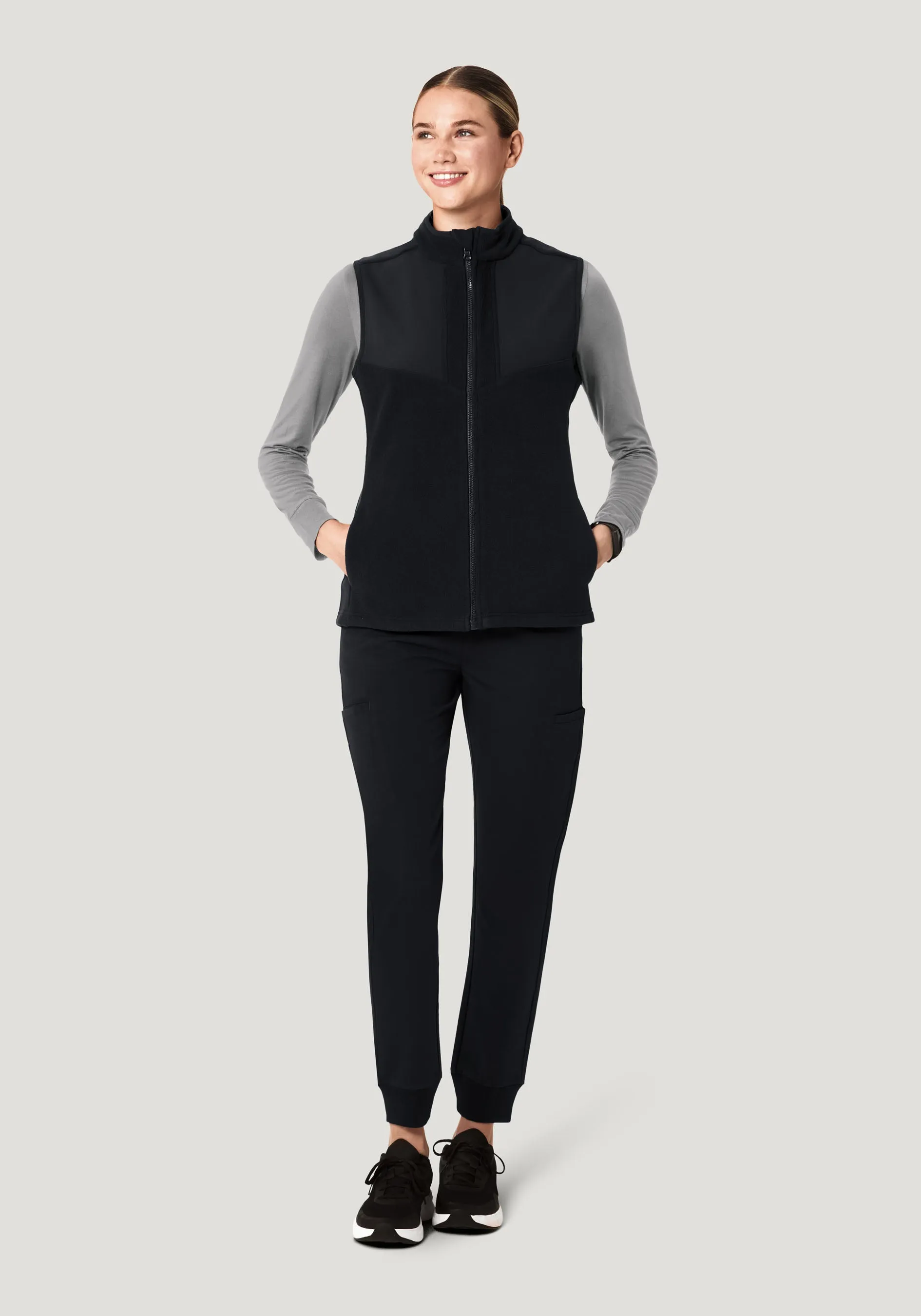 Women's Fleece Scrub Vest Black