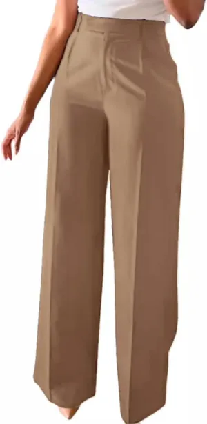 Women's High-Waist Straight Leg Suit Pants Business Work Wide Leg Button-Down Pant Office Elastic Sports Trousers