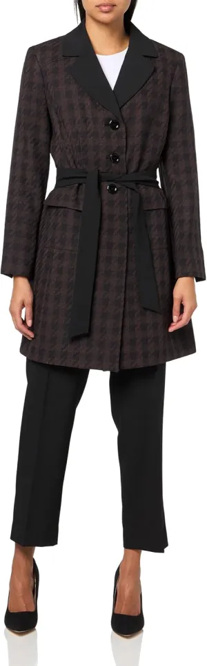 Women's Houndstooth Belted Trench & Pant, 2pc Set