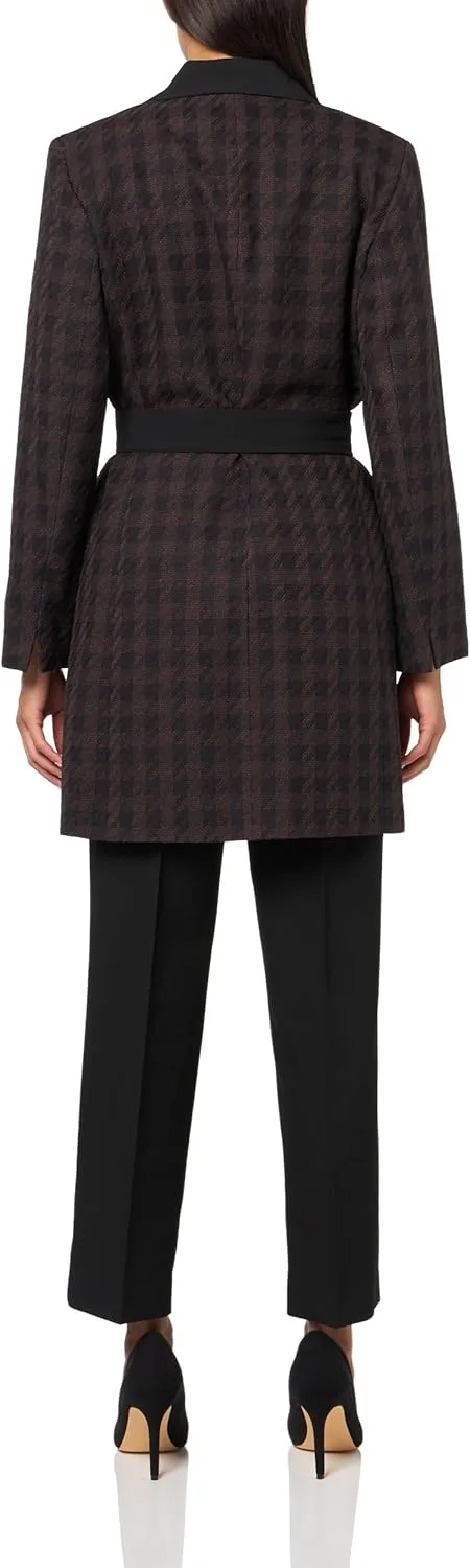 Women's Houndstooth Belted Trench & Pant, 2pc Set