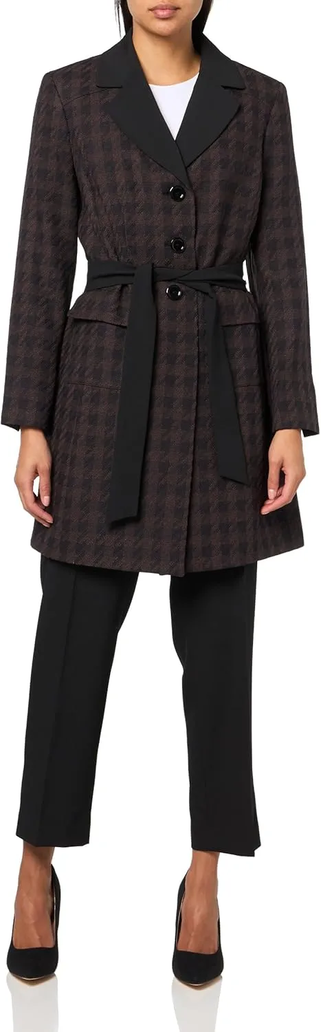 Women's Houndstooth Belted Trench & Pant, 2pc Set