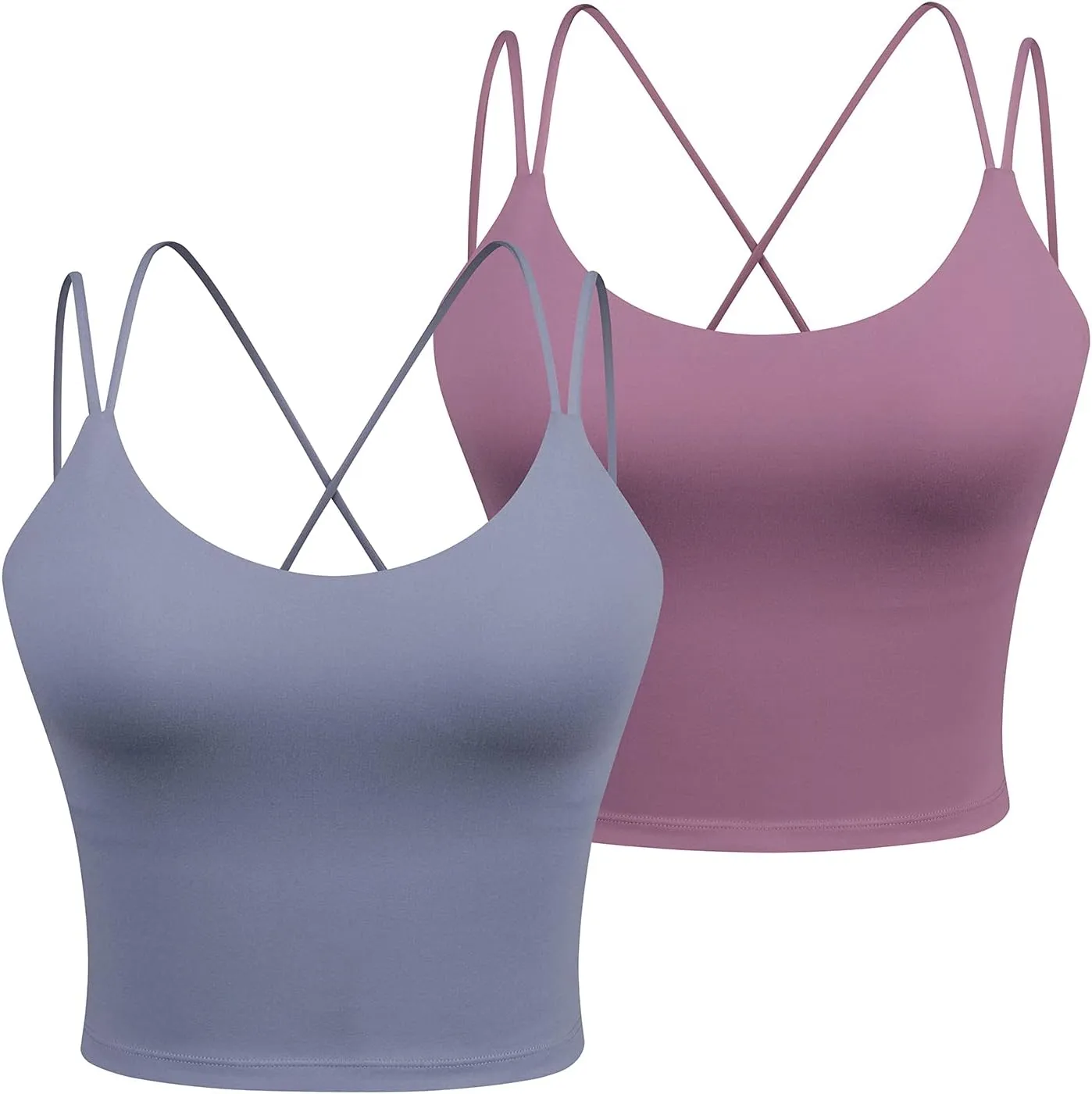 Women's Longline Sports Bra Padded Strappy Yoga Bra Fitness Running Workout Crop Tank Top2pack