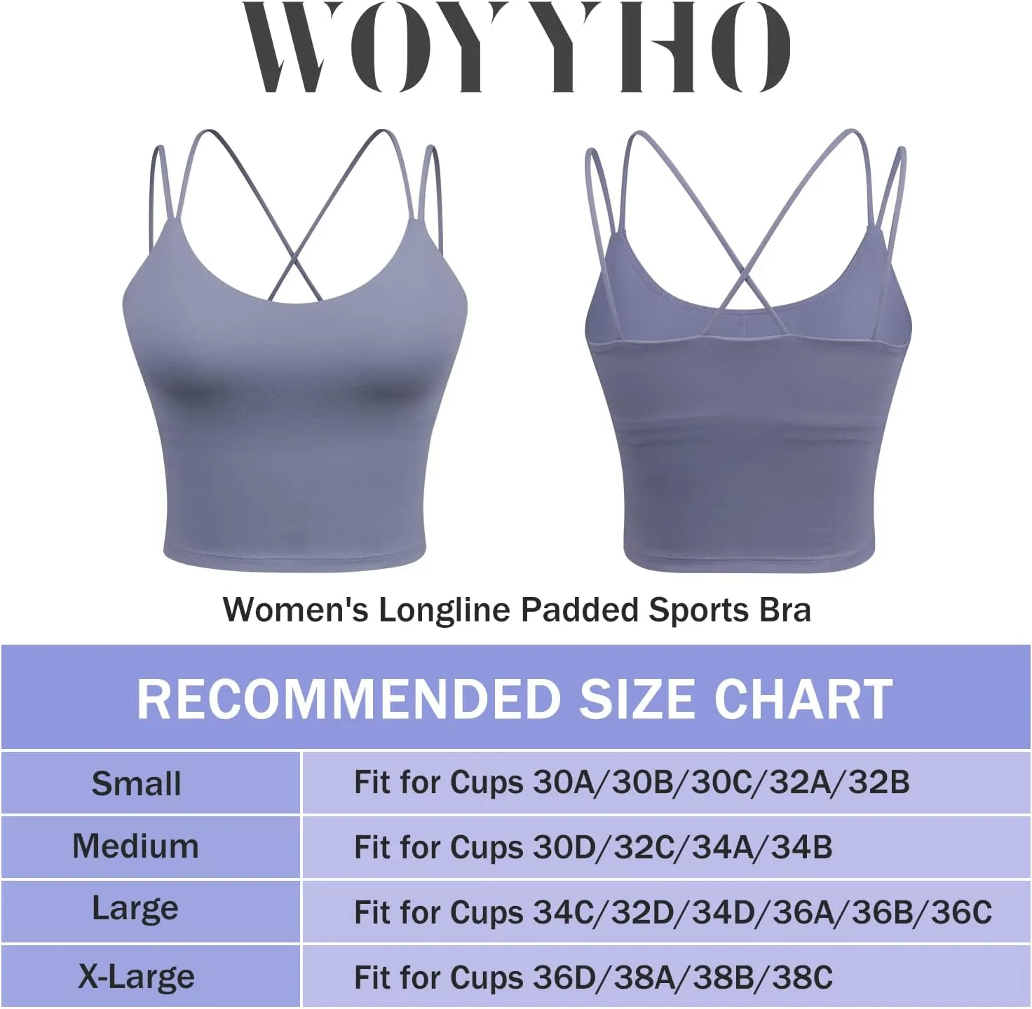 Women's Longline Sports Bra Padded Strappy Yoga Bra Fitness Running Workout Crop Tank Top2pack