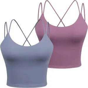 Women's Longline Sports Bra Padded Strappy Yoga Bra Fitness Running Workout Crop Tank Top2pack