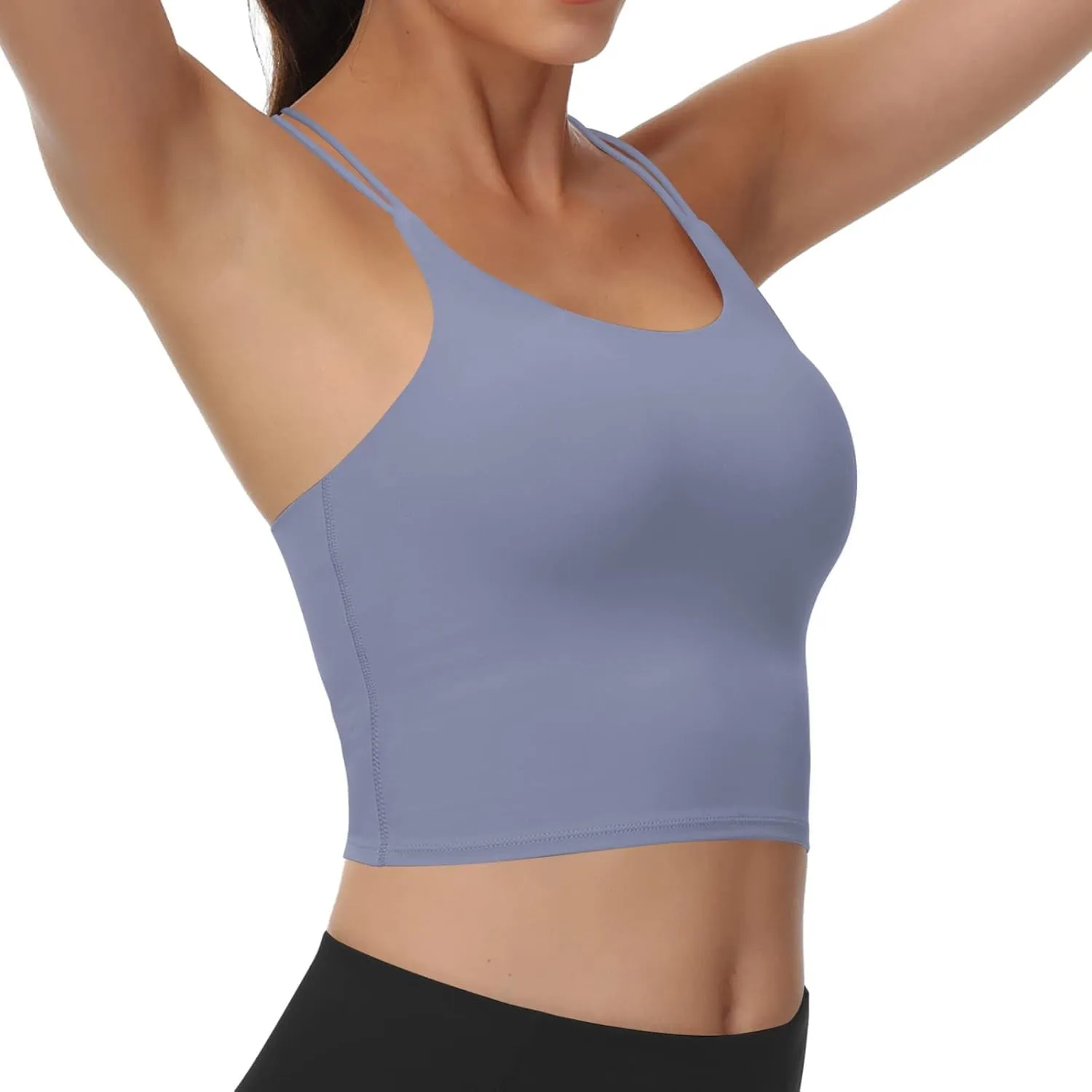 Women's Longline Sports Bra Padded Strappy Yoga Bra Fitness Running Workout Crop Tank Top2pack