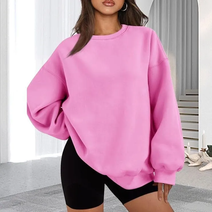 Womens Oversized Crewneck Sweatshirts Solid Color Hoodies Pullover Fall Outfits Teen Girls Cute Casual Fashion Tops