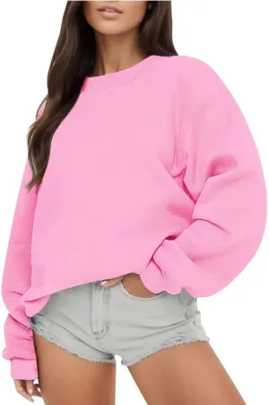 Womens Oversized Crewneck Sweatshirts Solid Color Hoodies Pullover Fall Outfits Teen Girls Cute Casual Fashion Tops