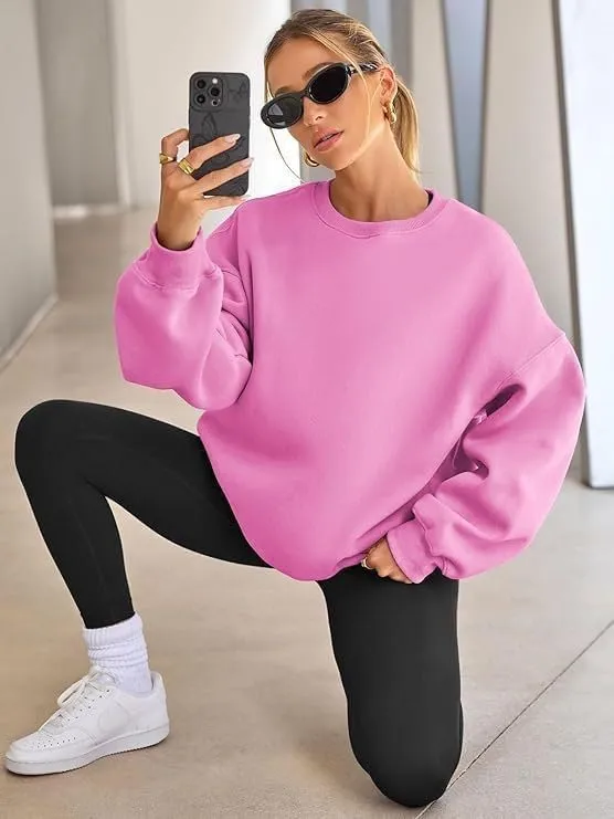 Womens Oversized Crewneck Sweatshirts Solid Color Hoodies Pullover Fall Outfits Teen Girls Cute Casual Fashion Tops