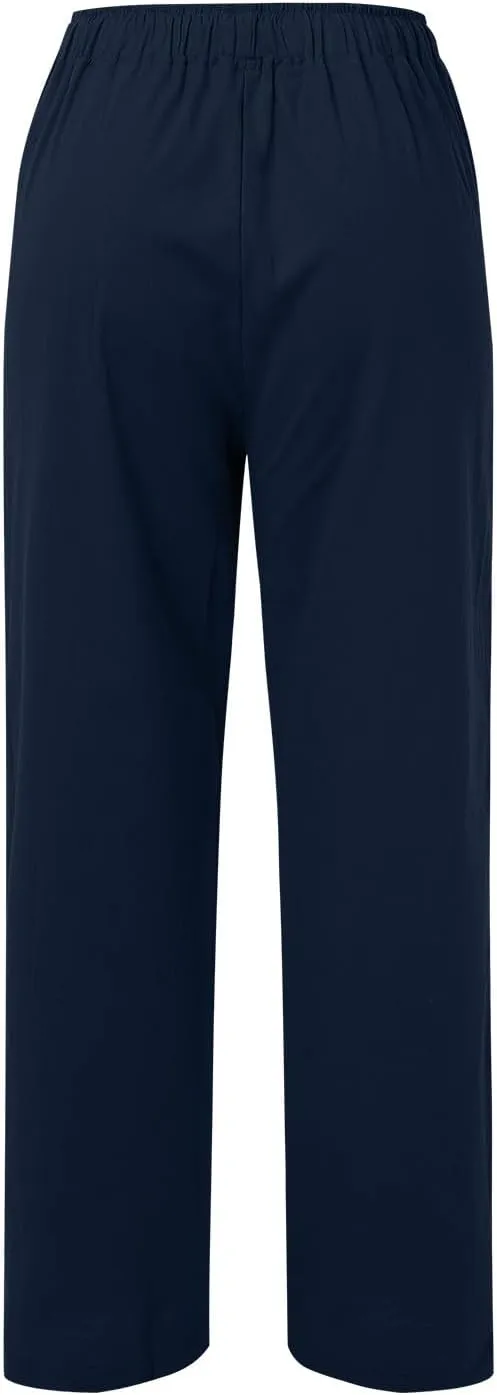 Women's Pants Summer Casual Plus Size Lightweight Straight Leg Drawstring Elastic Waist Loose Comfy Trousers with Pockets