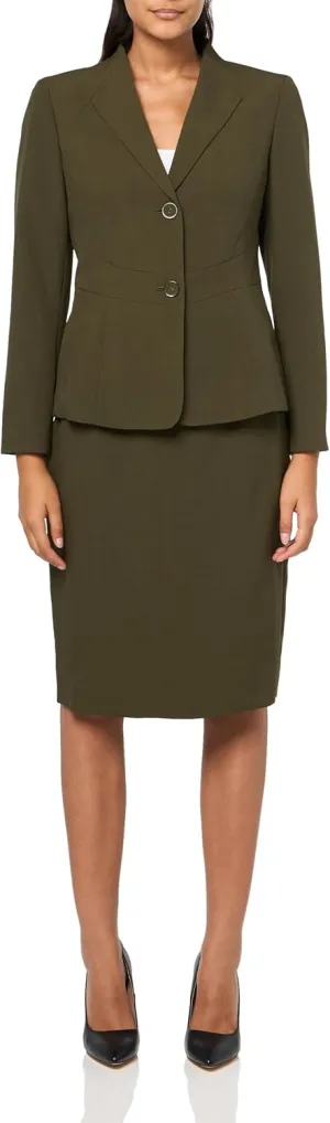 Women's Petite Two Button Blazer & Slim Skirt, 2pc Set