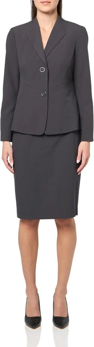 Women's Petite Two Button Blazer & Slim Skirt, 2pc Set