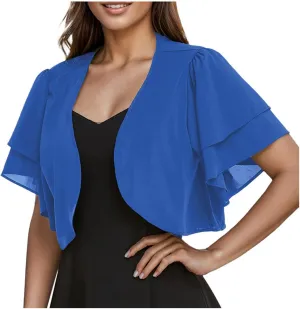 Women's Ruffle Chiffon Shrug Short Sleeve Open Front Sheer Mesh Bolero Cardigan Tops for Evening Dresses