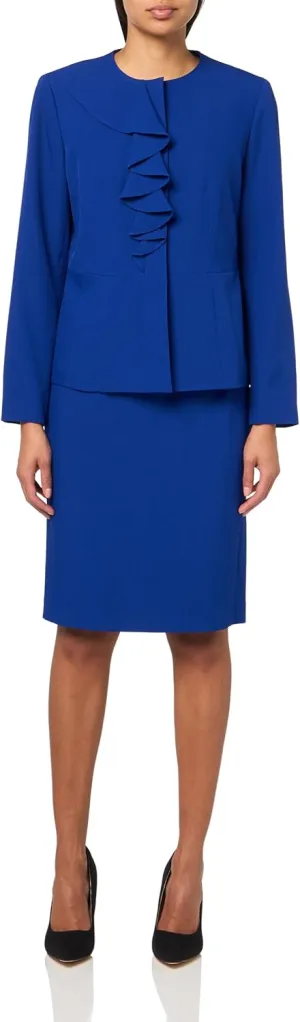 Women's Ruffle Front Blazer & Skirt, 2pc Set