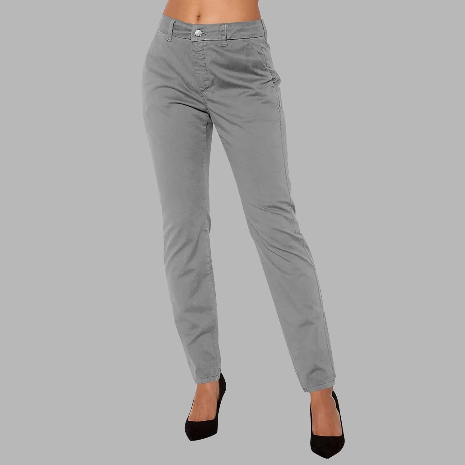 Women's Slim Fit Cargo Pant Work Pants Summer High Waisted Solid Button-On Business Casual Tight Trousers with Pockets