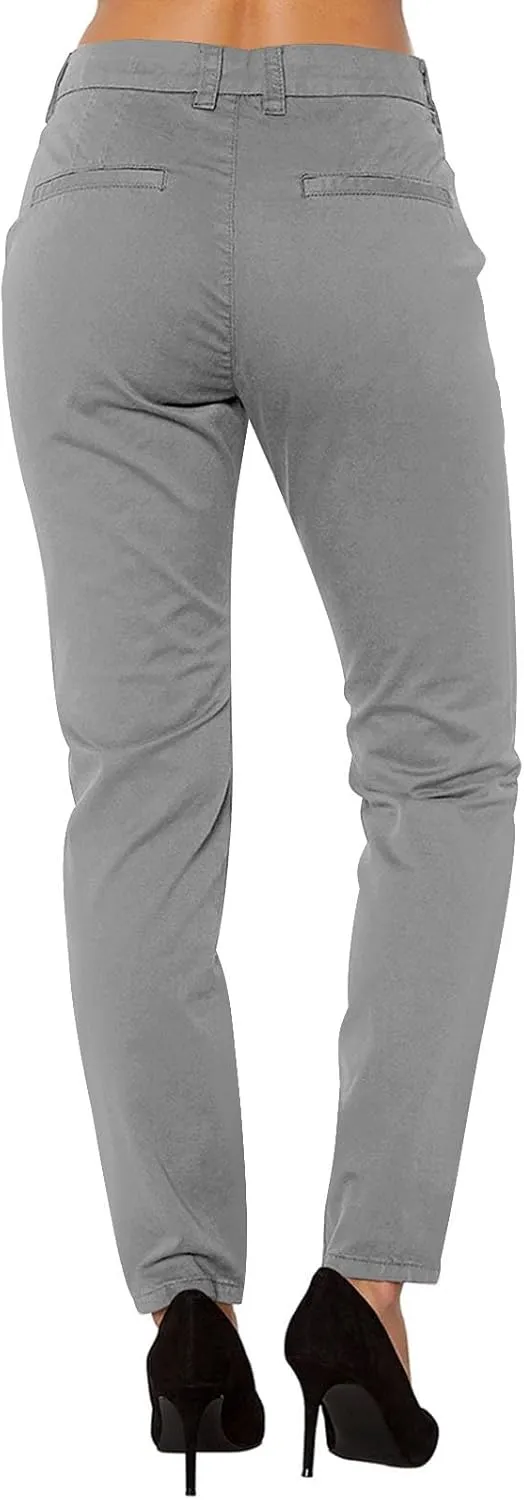 Women's Slim Fit Cargo Pant Work Pants Summer High Waisted Solid Button-On Business Casual Tight Trousers with Pockets