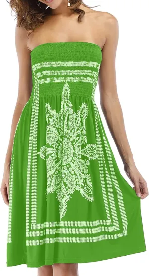Women's Strapless Floral Bohemian Casual Mini Beach Dress Cover-ups Dress
