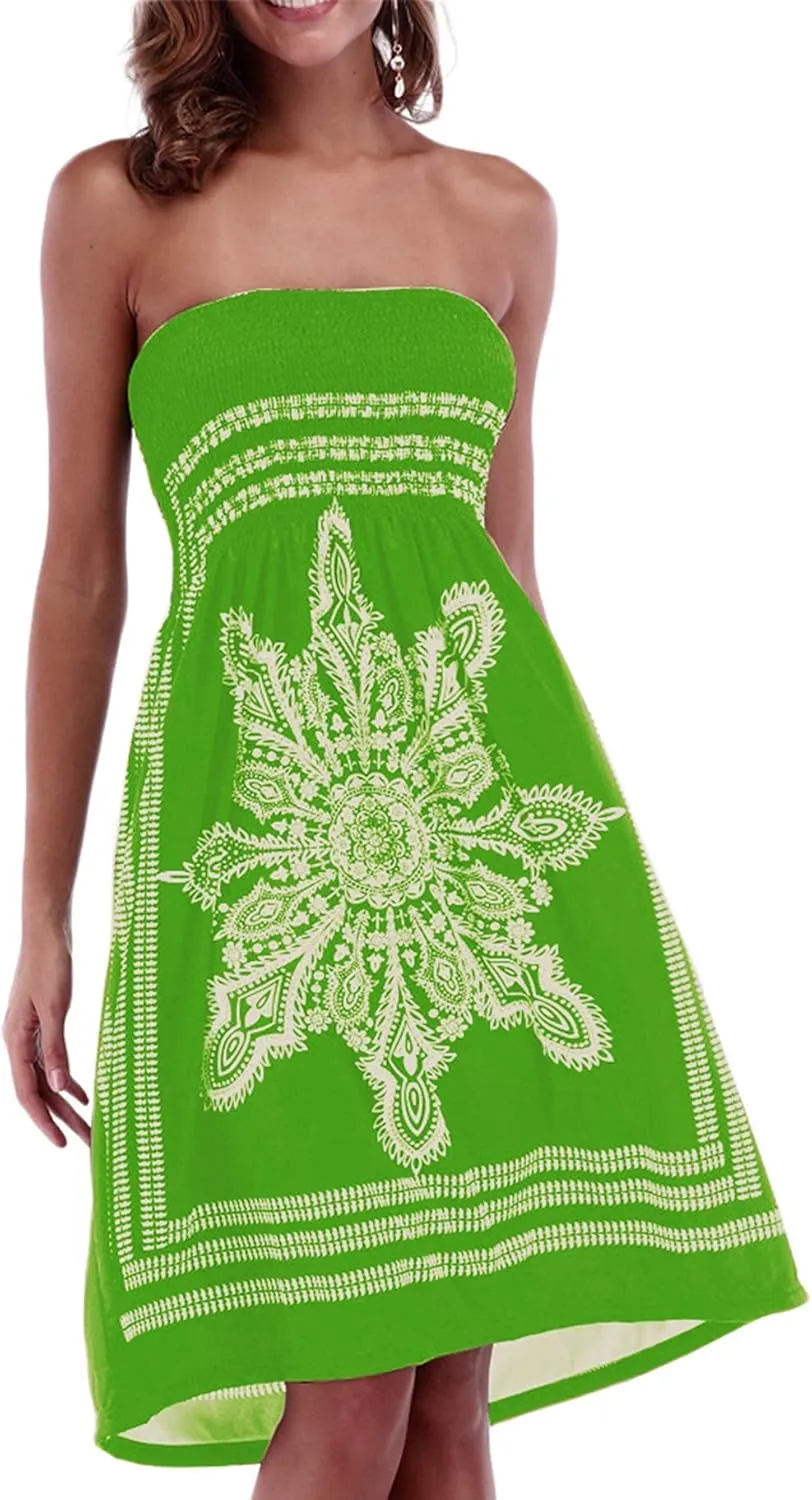 Women's Strapless Floral Bohemian Casual Mini Beach Dress Cover-ups Dress