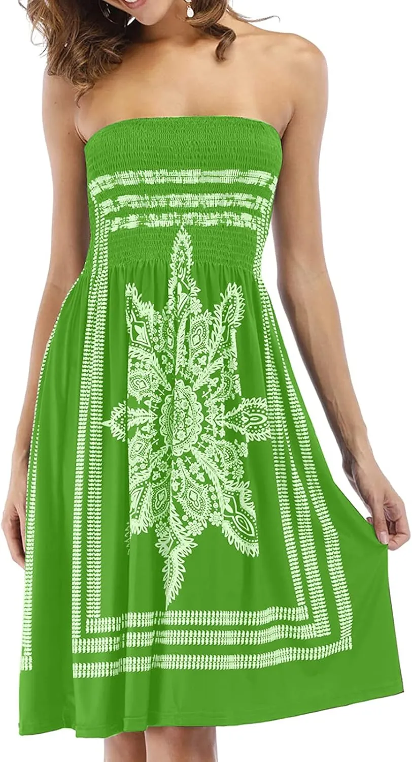 Women's Strapless Floral Bohemian Casual Mini Beach Dress Cover-ups Dress