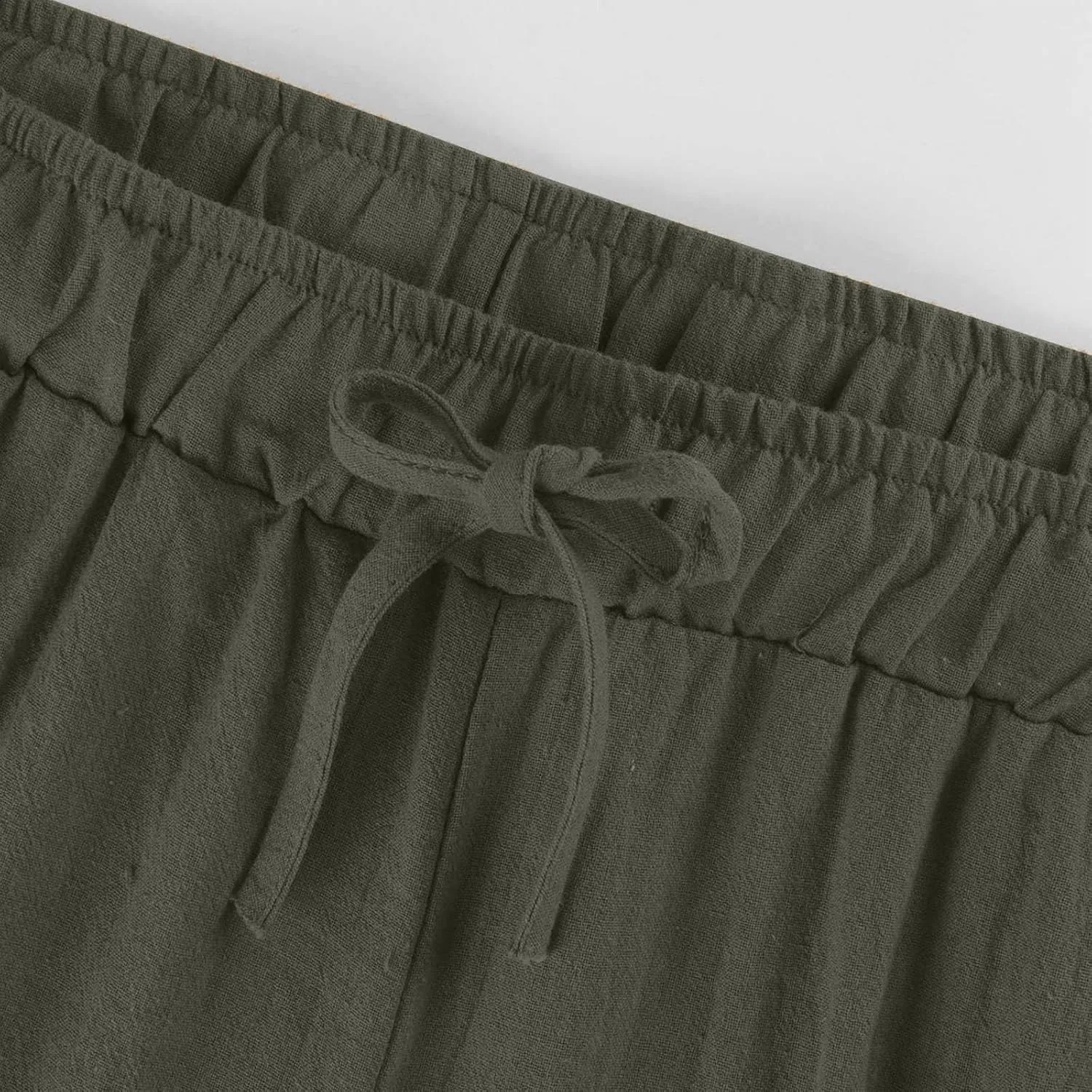 Women's Summer Drawstring Waist Wide Leg Loose Cotton Linen Palazzo Pants Drawstring Casual Trousers Plus Size