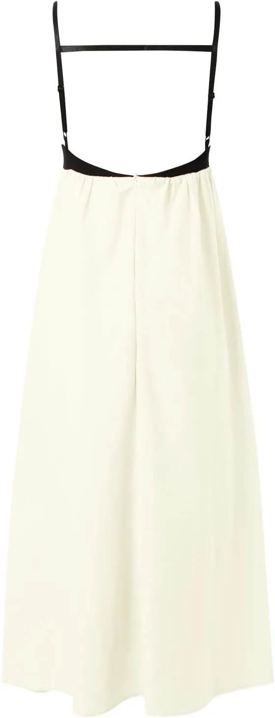 Women's Summer Linen Maxi Dress Contrast Spaghetti Strap Dress Backless Sleeveless Casual Party Beach Flowy Sundress